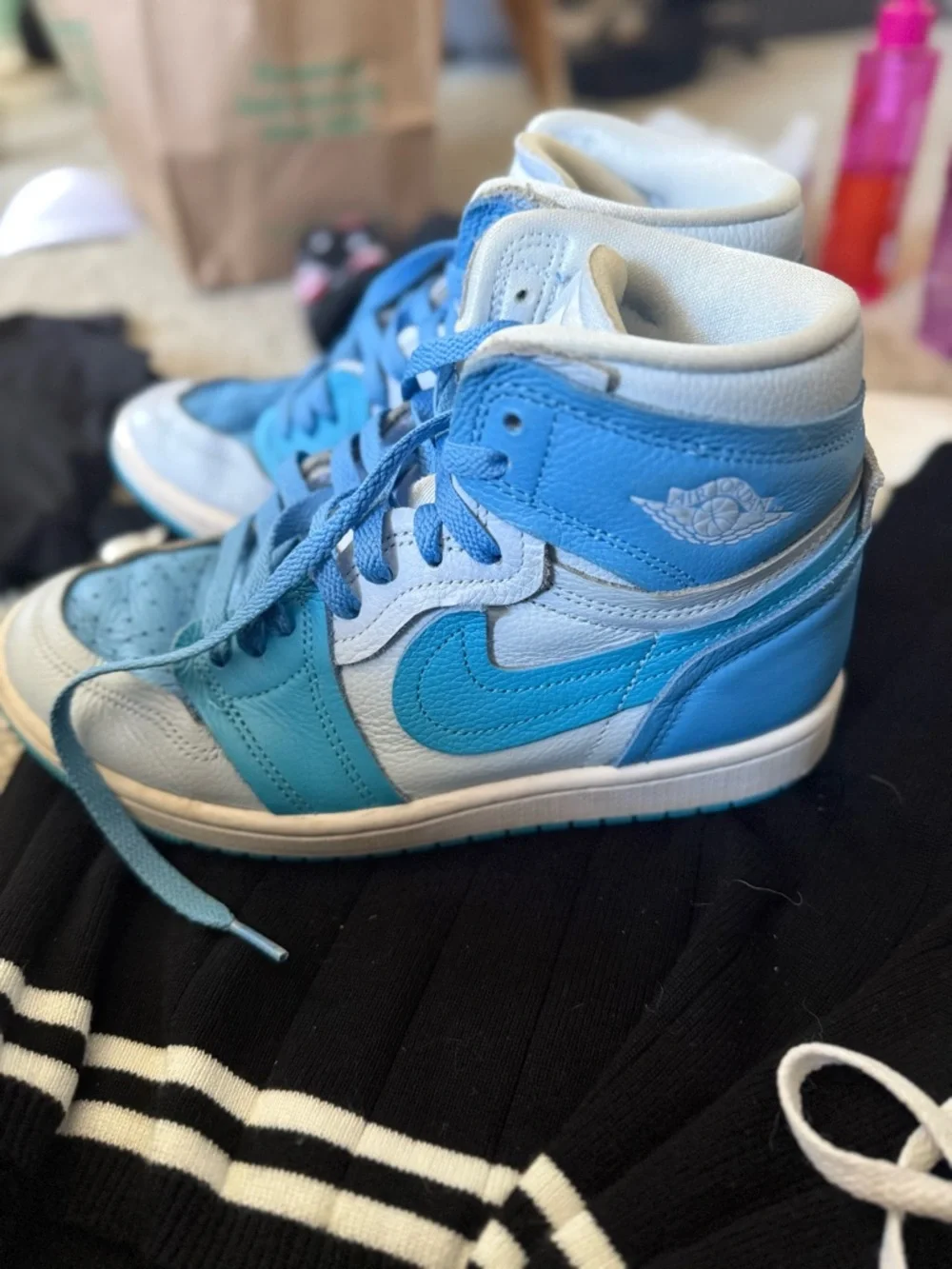 Women’s Light Blue High-Top Air Jordans - Picture 2 of 3